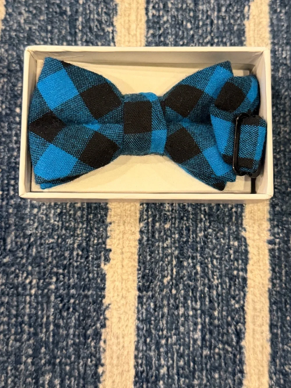 Urban Sunday Boys Blue Black Plaid Pre-Tied Bow Tie